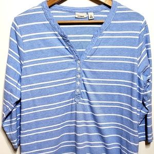 LL Bean sz L Blue White Button Top Shirt Henley